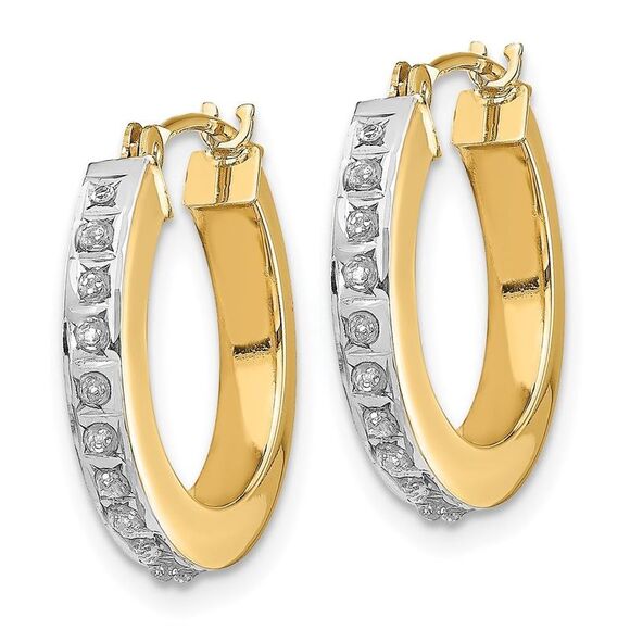 14k Yellow Gold Diamond Fascination Round Hinged Hoop Earrings